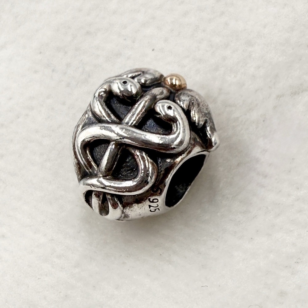 Pandora 925 Sterling Silver & 14K Gold Two Tone Caduceus Nurse Bead Charm